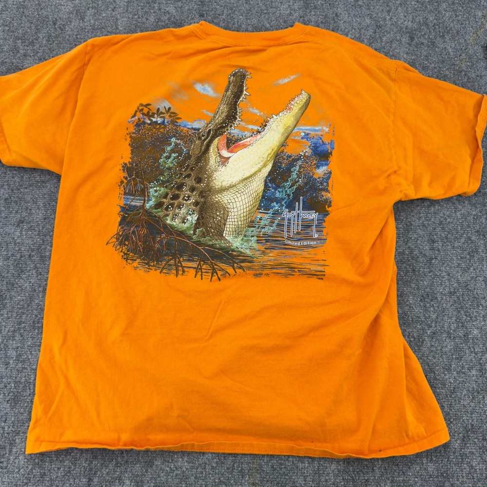 Guy Harvey Alligator Graphic Gators Shirt Pocket T-Shirt Orange Size XL